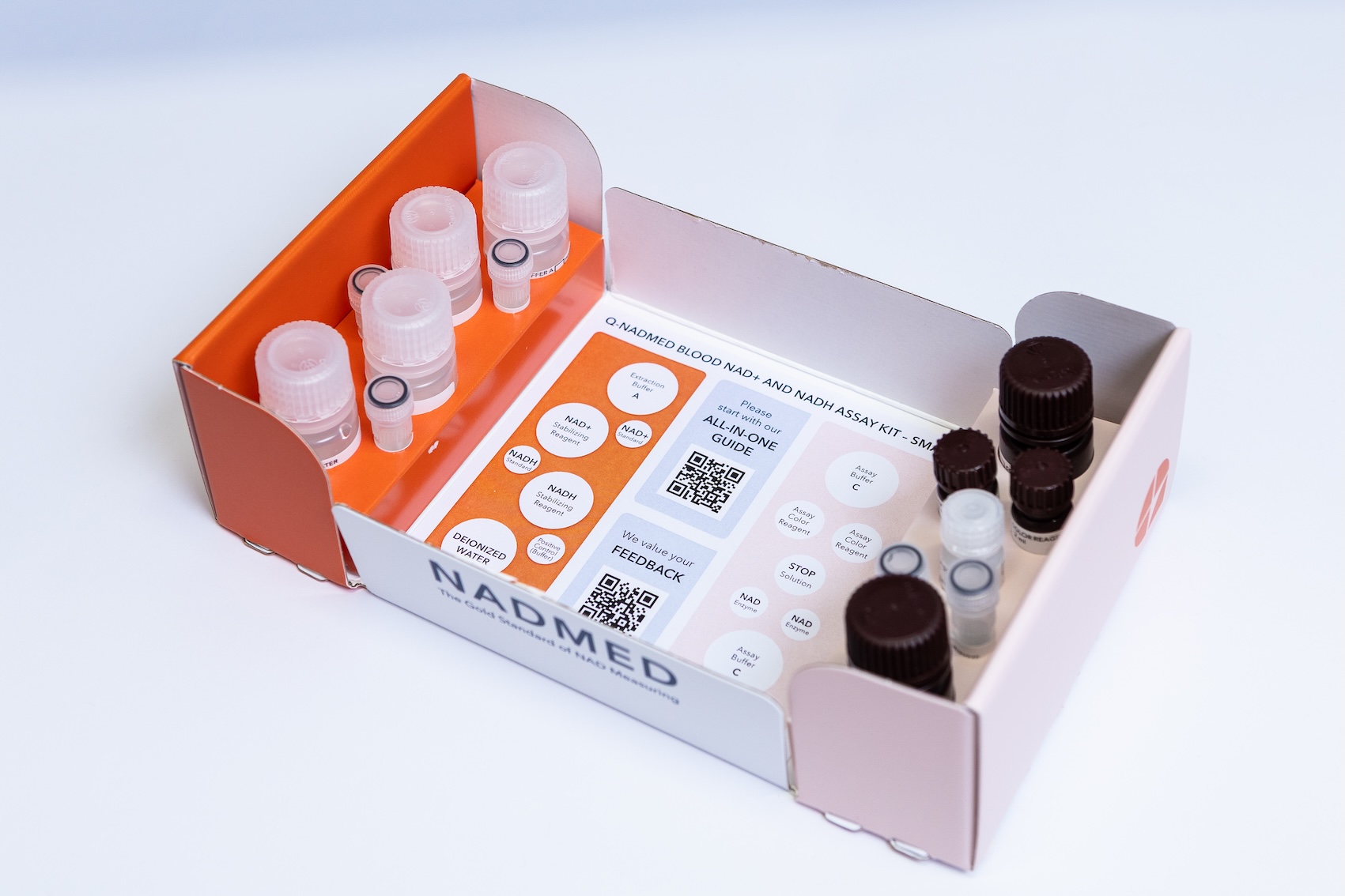Accurate measurement of redox metabolites is challenging due to their stability requirements upon extraction from a biological matrix.  Reduced metabolites such as NADH and NADPH are highly labile and prone to degradation if not stabilized properly, causing artificial shifts in measured levels. | Nadmed Ltd | The standard of NAD measuring